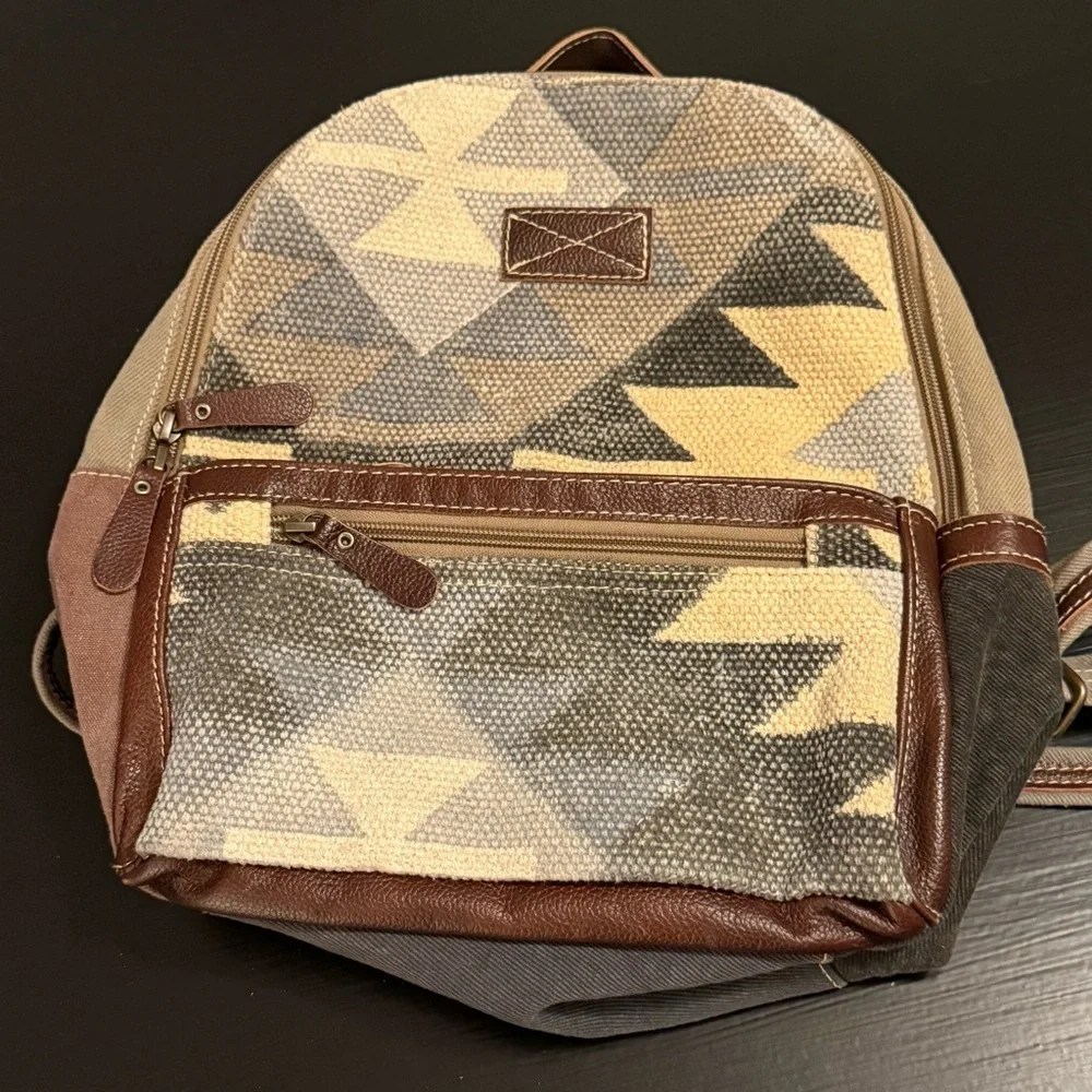 Myra Bag mini backpack Geometric‎ Patterned Backpack - Brown and Tan